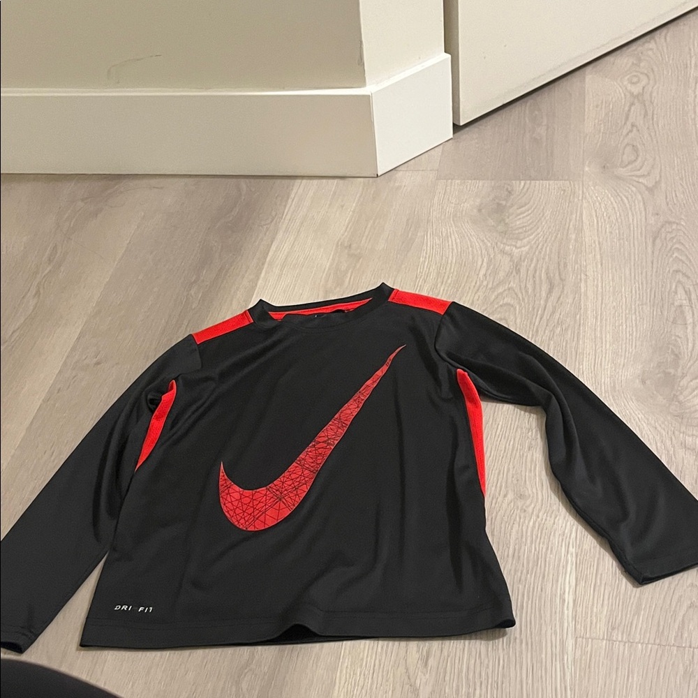 Nike Kids dri fit Long Sleeve Black and Red Tee